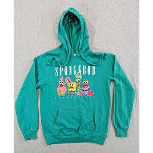 SpongeBob SquarePants Kids XS Green Pullover Hoodie Fleece Graphic Print Pockets